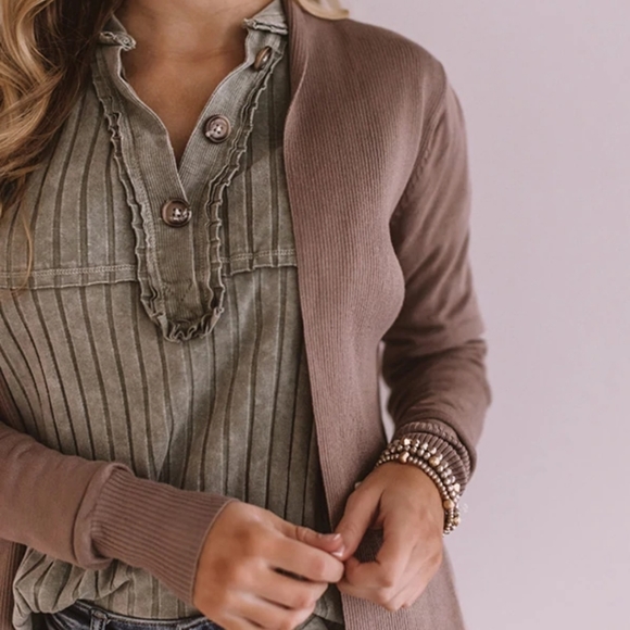 Take It From The Top Taupe Cardigan - Picture 2 of 5